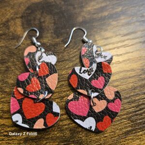 ❤️3/$15 Valentine's Day Faux Leather Earrings 3 Heart Love Dangle Boho Beauty